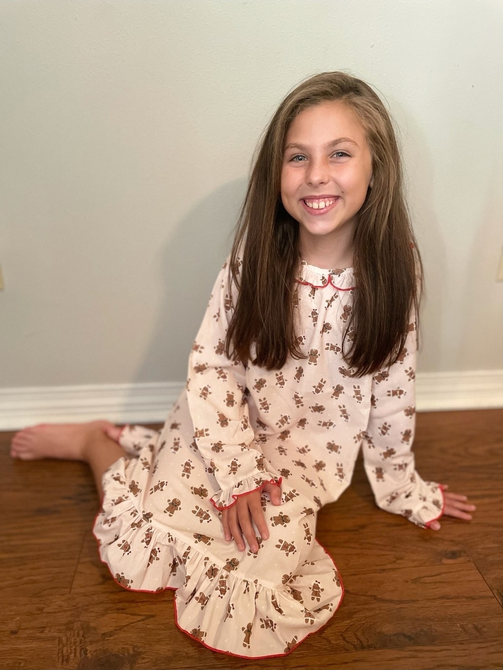 New Sweet Dreams Kids Nightgown with Brown Gingerbread Print